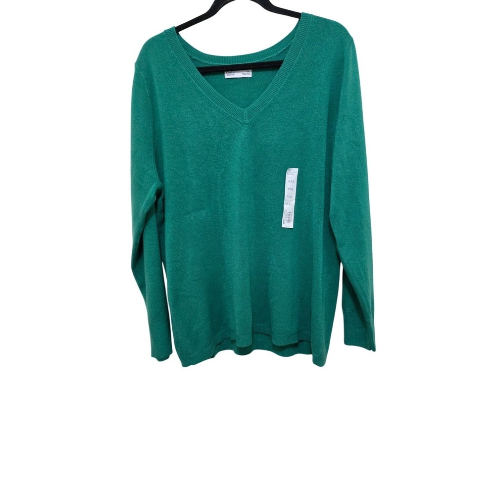 NWT Croft & Barrow Women's Plus Size V-Neck Pullover Sweater XXL Green Acrylic L